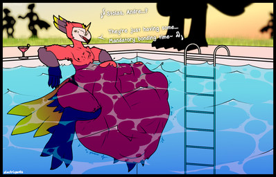 abdominal_bulge alcohol ambiguous_gender anthro armpit_hair armpit_tuft beak belly beverage big_belly big_butt black_nipples blush blush_lines body_hair body_outline butt chest_hair chest_tuft clothed clothing cocktail colored_nails crowd deception dialogue eyewear feathers feet fluffy fluffy_chest grass group happy huge_belly hyper hyper_belly ladder leaning leaning_backward lies looking_at_another male male/ambiguous martini multiple_prey musical_note musical_symbol nails nipples oblivious open_beak open_mouth open_smile outside partially_clothed partially_submerged plant pool red_body relaxing rumbling_stomach safe_vore same_size_vore smile soft_vore solo speech_bubble sunglasses sunset swimming swimming_pool swimwear symbol tail tail_feathers talons text thick_thighs three-quarter_view tight_belly toes tuft unseen_prey vore water wide_hips electricpants138456 hellaverse helluva_boss vassago_(helluva_boss) ara_(genus) avian bird demon goetia humanoid macaw neotropical_parrot parrot scarlet_macaw true_parrot 2025 colored digital_drawing_(artwork) digital_media_(artwork) hi_res