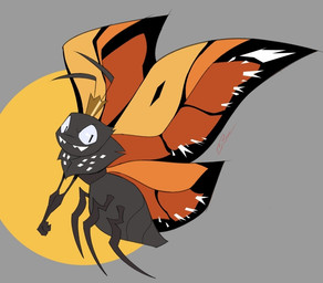 2_antennae 4_legs ambiguous_gender antennae_(anatomy) anthro arthropod_abdomen black_antennae black_body crown eyespots flying gold_crown headgear insect_wings lepidopteran_wings markings moon multicolored_wings nude orange_wings ruff side_view simple_background smile snaggle_teeth solo wings kinny-21 disney hoppers_(disney) pixar titus_(hoppers) arthropod butterfly insect lepidopteran monarch_butterfly 2026 digital_media_(artwork)