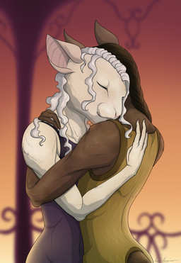 ambiguous_gender anthro brown_body brown_fur brown_hair clothed clothing duo eyes_closed fur hair hug sunset white_body white_fur white_hair ascar_angainor mammal rodent 2018 hi_res signature