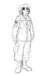2018 2:3 american_flag black_and_white boots bottomwear canid canine canis cargo_pants clothing domestic_dog female footwear full-length_portrait hi_res hladilnik mammal military military_uniform monochrome pants portrait samantha_thott simple_background sketch solo three-quarter_view uniform white_background