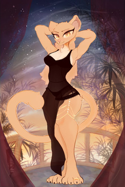4_fingers 4_toes accessory anthro arm_tuft athletic badass_woman beach biped black_body black_bra black_clothing black_dress black_panties black_underwear blonde_hair blush bra breasts chain_necklace cheek_tuft claws clothed clothing dark_dress digit_ring dress elbow_tuft eyelashes facial_tuft feet female female_anthro fingers fluffy fluffy_chest fluffy_hair fluffy_tail footwear fur hair hair_accessory jewelry lace_panties long_hair looking_at_viewer looking_badass medium_breasts muscular necklace night nipple_outline palm_tree panties paws plant ponytail raised_arms ring ring_(jewelry) silk sky solo spy standing strong_female tail toes translucent translucent_clothing tree tuft underwear vintage white_body white_fur white_stomach yellow_body yellow_eyes yellow_fur yellow_sclera greengirdle bethesda_game_studios microsoft oblivion prequel_adventure the_elder_scrolls rajirra felid khajiit mammal 2:3 hi_res