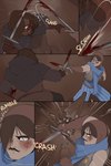 5_fingers armor blood blood_on_weapon bodily_fluids breastplate brown_hair chair clothing dark_body duo facial_hair fight fingers furniture gloves hair handwear human_only light_body light_skin male melee_weapon mustache not_furry sword text weapon wound_on_face wounded arbuzbudesh human mammal 2025 2:3 colored comic english_text hi_res
