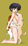 5:8 akane_tendo barefoot bestiality canid canine canis domestic_dog feet female female_on_feral feral group hair happy human male male/female mammal nude ranma_1/2 short_hair tongue tongue_out trio