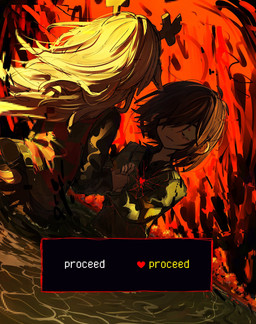 anthro blonde_hair bottomwear brown_hair clothing duo female hair hand_holding heart_symbol horn lake looking_at_another looking_at_partner male male/female red_eyes skirt sunset sweater text topwear water youzuki_rie deltarune undertale_(series) kris_dreemurr noelle_holiday deer human mammal 2026 absurd_res hi_res