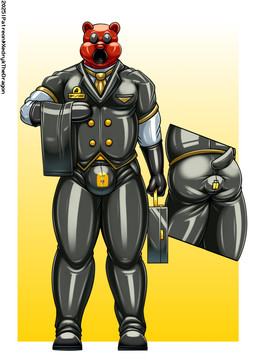 bound chastity_bulge chastity_device cock_gag dildo dildo_in_mouth dildo_insertion drone drone_hood dronesuit dronification encasement gag goo_transformation latex latex_transformation lock_bulge male oral oral_penetration penetration sex_toy sex_toy_in_mouth sex_toy_insertion transformation bear mammal hi_res