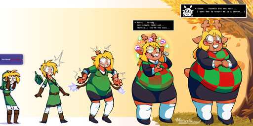 anthro blonde_hair braces breast_growth breasts buckteeth christmas_tree clothing crossgender eyewear female feminization freckled_face freckles gameplay_mechanics gender_transformation glasses growth hair holidays horn hypnosis hypnotic_eyes identity_change identity_death lisp male mind_control morbidly_obese mtf_crossgender mtf_transformation nerd nerdification obese overweight overweight_female plant solo species_transformation spiral spiral_eyes teeth text text_box tf_into_fictional_character torn_clothing transformation tree weight_gain yeenskunk christmas deltarune nintendo the_legend_of_zelda undertale_(series) link noelle_holiday susie_(deltarune) deer human mammal new_world_deer reindeer absurd_res english_text hi_res sequence