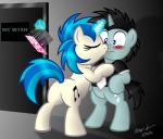 black_hair blue_hair blush butt clothing cutie_mark duo female fur hair horn kissing white_body white_fur aleximusprime friendship_is_magic hasbro my_little_pony mythology neon_lights_(mlp) vinyl_scratch_(mlp) equid equine mammal mythological_creature mythological_equine unicorn