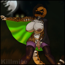 5_fingers anthro balls big_balls big_breasts biped black_border border breasts brown_hair cape circumcised clothed clothing costume detailed_background erection fingerless_(marking) fingers flashing for_a_head full_moon fur genitals glans green_eyes gynomorph hair halloween_costume holding_penis holidays humanoid_genitalia humanoid_hands humanoid_penis intersex jaguar_spots leggings legwear looking_at_viewer markings moon mostly_nude multicolored_body multicolored_fur night nipples no_underwear orange_body orange_fur outside penis pink_glans pink_nipples pose pumpkin_basket pumpkin_head saggy_balls short_hair sidecut small_waist solo spots spotted_body spotted_fur straight_hair tail thick_thighs translucent translucent_clothing translucent_legwear wide_hips killmite halloween lexa_maxwell_(killmite) felid jaguar mammal object_head pantherine 1:1 2025 colored digital_drawing_(artwork) digital_media_(artwork) pinup shaded watermark