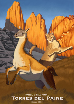 black_eyes blue_sky day duo feral fur grass hunting mountain multicolored_body multicolored_fur plant quadruped sky tan_body tan_fur white_body white_fur white_underside agustindiazart alpaca camelid cougar felid feline mammal absurd_res hi_res