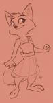 anthro barefoot biped clothed clothing dress feet female red_background simple_background solo standing alec8ter conditional_dnp disney zootopia fan_character isabelle_wilde canid canine fox mammal 2017 hi_res monochrome signature