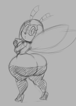 antennae_(anatomy) anthro big_breasts big_butt book bottom_heavy breasts butt clothing eyelashes female footwear grey_background high_heels holding_book holding_object huge_butt insect_wings leggings legwear long_eyelashes looking_at_viewer looking_back looking_back_at_viewer open_mouth rear_view shoes simple_background solo wings tansau idw_publishing sega sonic_the_hedgehog_(comics) sonic_the_hedgehog_(idw) sonic_the_hedgehog_(series) jewel_the_beetle arthropod beetle insect 2026 guide_lines monochrome portrait sketch
