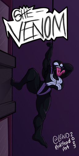 big_breasts black_body breasts empty_eyes female long_tongue not_furry open_mouth sharp_teeth solo teeth tongue tongue_out lewdredheadart marvel she-venom venom_(marvel) alien alien_humanoid humanoid symbiote digital_media_(artwork) hi_res