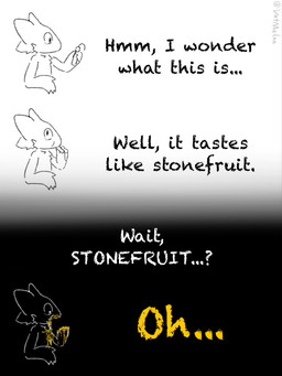 ambiguous_gender anthro bandage black_body black_claws black_ears black_fur claws eating fingers food fruit fur gore holding_food holding_object jaw_drop looking_aside looking_at_viewer mouth_closed plant simple_background snout solo standing text votmelon casualties:_unknown gunsaw canid canine expie_(gunsawian) fox gunsawian humanoid hybrid mammal murid murine rat rodent 2026 artist_name digital_drawing_(artwork) digital_media_(artwork) english_text hi_res