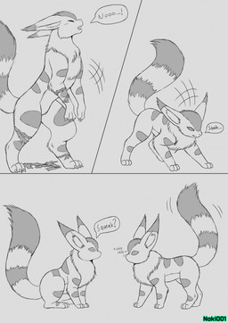 anthro anthro_to_feral big_tail biped_to_quadruped curious dialogue digitigrade duo exclamation_point eyes_closed falling falling_over feral fluffy fluffy_tail forced forced_transformation greeting human_to_feral interested leaning leaning_forward loss_of_speech markings motion_lines neck_tuft no_pupils nooooo off_balance question_mark raised_tail ring_(marking) ringed_tail scared semi-anthro sniffing species_transformation speech_bubble striped_markings striped_tail stripes tail tail_markings text transformation tuft noki001 ghibli nausicaä_of_the_valley_of_the_wind nausicaä teto_(ghibli) canid canine fox fox_squirrel_(ghibli) hybrid mammal rodent sciurid tree_squirrel 2023 artist_name comic digital_drawing_(artwork) digital_media_(artwork) english_text greyscale handwritten_text hi_res monochrome spot_color watermark
