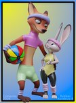 3_toes accessory aerobics anthro barefoot biped bottomwear claws clothing duo exercise exercise_ball feet female female_anthro fitness headband latex leg_warmers leggings legwear leotard male male_anthro paws plantigrade shirt shorts toeless_legwear toes topwear wristband comorito disney zootopia judy_hopps nick_wilde canid canine european_rabbit fox lagomorph leporid mammal oryctolagus rabbit red_fox true_fox 2024 3d_(artwork) artist_name blender_(artwork) digital_media_(artwork) hi_res