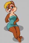 3_toes 4_fingers anthro blue_eyes brown_body brown_fur cheek_tuft clothed clothing dress eyelashes facial_tuft feet female fingers flower fur grey_background open_mouth open_smile plant red_nose short_dress simple_background smile solo toes tuft siroc chip_'n_dale disney clarice_(disney) chipmunk ground_squirrel mammal rodent sciurid 2018 digital_drawing_(artwork) digital_media_(artwork)