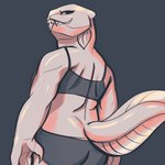 anthro black_sclera braces butt clothing female sharp_teeth shirt smile solo tank_top teeth topwear underwear wildcardshuffle kleo_devonshire_(million_years_academy) dunkleosteus fish marine prehistoric_species