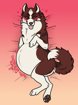 4_toes after_vore belly bloated blush brown_body brown_eyebrows brown_fur brown_nose brown_pawpads dipstick_tail eyebrows feet female feral feral_pred fully_inside fur heart_symbol leg_markings markings multicolored_body multicolored_fur neck_tuft orange_eyes pawpads pink_tongue socks_(marking) solo tail tail_markings toes tongue tongue_out tuft unseen_prey vore kiiro17 canid canine canis domestic_dog mammal hi_res