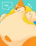 anthro belly big_belly black_eyes black_nose blue_background fur male one_eye_closed open_mouth orange_body orange_fur overweight overweight_anthro overweight_male pink_tongue simple_background solo star tan_body tan_fur text tongue taka_fin9623 nintendo pokemon floatzel generation_4_pokemon pokemon_(species) 4:5 hi_res translated