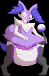 ambiguous_gender anthro blush clean_diaper clothed clothing diaper fur inner_ear_fluff purple_body purple_eyes purple_fur solo tuft wearing_diaper weewizzylizzy nintendo pokemon braixen generation_6_pokemon pokemon_(species) 2017 alpha_channel hi_res