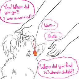 ambiguous_feral ambiguous_gender ambiguous_human bodily_fluids crying dialogue dirty duo feral hair happy hooves jewelry mostly_offscreen_character mouth_hold necklace on_hind_legs side_view solo_focus tears text young young_ambiguous young_feral yellowcottoncandy030 fluffy_pony fluffy_pony_(species) human mammal 1:1 2025 comic digital_media_(artwork) english_text hi_res partially_colored