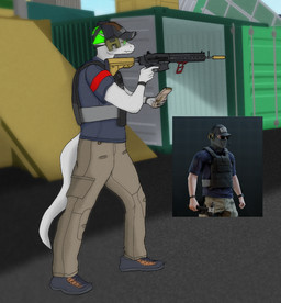 ammunition anthro avi_nidhala biped bottomwear brown_bottomwear brown_clothing brown_pants bulletproof_vest clothed clothing electronics eyewear female footwear fully_clothed glasses green_eyewear gun hat headgear headphones headset headwear holding_gun holding_object holding_ranged_weapon holding_weapon outside pants ranged_weapon shipping_container shoes solo standing weapon wearing_glasses white_body escape_from_tarkov scalie digital_media_(artwork) full-length_portrait portrait reference_image