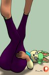 anthro barefoot blue_clothing blue_shirt blue_topwear brown_feet brown_hands butt clothed clothing dipstick_ears dipstick_limbs ear_markings erect_nipples erect_nipples_under_clothes feet female green_ears green_hair hair hand_on_leg hand_on_thigh inner_ear_fluff leaf leaf_hair leg_grab leggings legwear looking_at_viewer lying multicolored_ears nipples no_bra on_back plant plant_hair pose presenting presenting_hindquarters pseudo_hair purple_clothing purple_leggings purple_legwear relaxed_expression relaxing shirt solo suggestive thigh_grab tights topwear tuft yellow_body how-about nintendo pokemon rayda_(how-about) eeveelution generation_4_pokemon leafeon pokemon_(species)