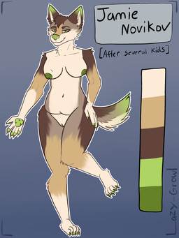 anthro belly big_breasts breasts female green_eyes green_flesh green_nipples nipples nude pose raised_leg smile smiling_at_viewer smirk smirking_at_viewer solo lazy_growl jamie_(mistah_novikov) canid canine canis coyote mammal 3:4 absurd_res hi_res model_sheet