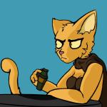 1:1 anthro bambookat bethesda_softworks black_outline clothed clothing digital_media_(artwork) felid female female_anthro furniture half-length_portrait holding_object katia_managan khajiit mammal meme microsoft outline portrait prequel_adventure reaction_image side_view simple_background sitting skooma solo stare table the_elder_scrolls too_early_for_this ಠ_ಠ