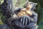 abs anthro bulge clothed clothing light light_beam male muscular muscular_anthro muscular_male outside pecs scar solo sun_rays sunbeam sunlight topless underwear majinjin23 beastars legoshi_(beastars) canid canine canis mammal wolf hi_res