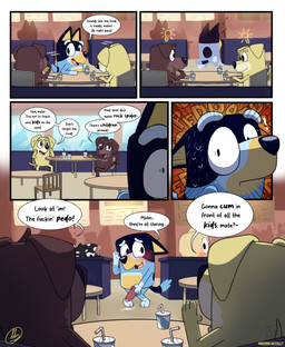 animal_genitalia animal_penis anthro being_watched beverage blush bodily_fluids bullying canine_genitalia canine_penis chair comic_panel container cup dialogue eating eating_food erection exposed food food_court furniture genital_fluids genitals group holding_food holding_object humiliation leaking_precum looking_at_another male mall noticed_in_public pedophilia_humiliation penis precum profanity public public_humiliation table tail tail_motion tailwag teasing text young conditional_dnp olly bluey_(series) bandit_heeler fido_(bluey) pat_(bluey) australian_cattle_dog bird_dog canid canine canis cattledog domestic_dog herding_dog hunting_dog labrador mammal pastoral_dog retriever absurd_res comic english_text hi_res
