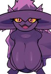absurd_res big_breasts breasts female generation_4_pokemon ghozt hi_res humanoid looking_at_viewer mismagius nintendo open_mouth pink_eyes pokemon pokemon_(species) simple_background smile smiling_at_viewer solo white_background yellow_sclera