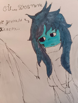 clothed clothing dialogue female hair long_hair looking_at_another simple_background sketchbook solo text white_background ki_cu blushcrunch_studio dandy's_world connie_(dandy's_world) ghost spirit absurd_res colored hi_res sketch