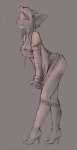 anthro bare_shoulders biped bottomless breasts cleavage clothed clothing eyes_closed female footwear grey_background high_heels jewelry necklace shoes side_view simple_background solo sweater topwear coffinberry eve_(coffinberry) mammal mouse murid murine rodent monochrome