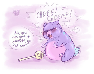 abuse ambiguous_feral ambiguous_gender angry belly blue_spots blue_tail blush bodily_fluids candy crying dessert dialogue feral food fur hooves lollipop nude offscreen_character open_mouth overweight overweight_feral pink_belly profanity purple_body purple_fur sitting spots tail tears text young young_ambiguous young_feral bloodandroses fluffy_pony tubs_(awfulfawn) fluffy_pony_(species) mammal 2025 digital_media_(artwork) english_text signature