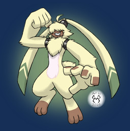 ahoge anthro belt fur grin hair hair_over_eyes long_ears male ponytail_ears smile solo yellow_body yellow_fur malamiteltd bandai_namco digimon angoramon digimon_(species) alpha_channel hi_res