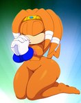 2022 anthro areola big_breasts bigdon1992 breasts circlet clothing echidna eyes_closed female gloves hands_together handwear hi_res kneeling mammal monotreme nipples nude orange_body pink_areola pink_nipples praying sega solo sonic_adventure sonic_the_hedgehog_(series) thick_thighs tikal_the_echidna