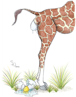anatomically_inaccurate egg feral grass humor non_oviparous_oviposition oviposition plant solo text sherwood giraffe giraffid mammal 2004 english_text hi_res