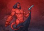 abs areola beard biceps cigar covering covering_self facial_hair front_view gun hair holding_object long_hair male muscular muscular_humanoid muscular_male nipples not_furry nude pecs ranged_weapon red_areola red_body red_eyes red_nipples smoking solo standing triceps v-cut weapon qomelo hellboy_(series) hellboy_(character) demon humanoid absurd_res hi_res portrait three-quarter_portrait