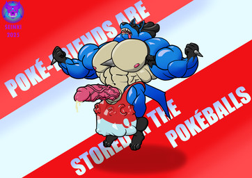 abs anthro armpit_hair balls biceps big_balls big_muscles bodily_fluids body_hair clothing cock_vore eyes_closed floating genital_fluids genitals huge_balls huge_muscles hyper hyper_balls hyper_genitalia hyper_muscles male muscular nipples pecs penile penis precum text text_background tongue tongue_out underwear vein vore seinki nintendo pokemon generation_4_pokemon lucario pokemon_(species) absurd_res hi_res