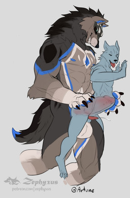 abdominal_bulge against_surface anal anal_knotting anal_penetration animal_genitalia animal_penis anthro anthro_on_anthro anthro_penetrated anthro_penetrating anthro_penetrating_anthro balls_deep biped black_body black_fur blue_body blue_fur canine_genitalia canine_penis claws digitigrade duo erection fur genitals grin knot knotting male male/male male_penetrated male_penetrating male_penetrating_male multicolored_body multicolored_fur nude_anthro nude_male paws penetration penis sex size_difference smile tan_body tan_fur toe_claws white_body white_fur zephyxus mythology canid canine canis mammal mythological_canine mythological_creature werecanid werecanine werecreature werewolf wolf 2025 digital_media_(artwork)