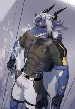 2_horns abs anthro belt big_muscles big_penis biped black_belt black_clothing black_jacket black_sclera black_shirt black_topwear blue_body blue_eyes blue_scales bodily_fluids bottomwear bulge clothing cum cum_in_clothing cum_in_pants cum_on_wall cum_through_clothing cum_through_pants detailed_bulge dog_tags ejaculation erection erection_under_clothing excessive_cum excessive_genital_fluids fingerless_gloves genital_fluids genitals gloves hair handwear horn humanoid_genitalia humanoid_penis jacket looking_at_viewer male muscular muscular_anthro muscular_male orgasm orgasm_face pecs penis scales shirt shorts skin_fang skin_fangs solo sweat sweatdrop tight_clothing topwear wet wet_clothing white_body white_bottomwear white_clothing white_hair white_scales white_shorts cyanusowo mythology ausen dragon mythological_creature mythological_scalie scalie 2024 hi_res