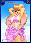 anthro beach big_breasts bikini bikini_top bottomwear breasts clothing female navel raised_arms skirt solo swimwear tail thick_thighs two-piece_swimsuit wide_hips jamoart sega sonic_the_hedgehog_(series) vanilla_the_rabbit lagomorph leporid mammal rabbit