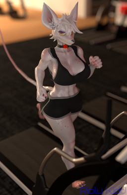 anthro athletic_wear belt_collar big_breasts bodily_fluids bottomwear bra breasts clothing female freckles glistening glistening_body gym gym_bottomwear gym_shorts hair looking_at_viewer shirt shorts smile smiling_at_viewer solo sports_bra sportswear sweat tail tank_top topwear treadmill underwear riolukidd warfaremachine_(modeler) officer_flint_(foresttherotten) warfare_flint mammal murid murine rat rodent 3d_(artwork) absurd_res blender_(artwork) digital_media_(artwork) hi_res