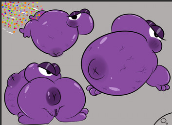 anthro anus armless bedroom_eyes belly big_belly big_nose bloated candy cheek_bulge dessert eyelashes eyeshadow female food glistening glistening_body glistening_eyelids long_eyelashes makeup multiple_angles narrowed_eyes navel pregnant pregnant_anthro pregnant_female pubes puffy_anus purple_body purple_skin seductive solo stretch_marks thick_thighs lilfatpepper nerds animate_inanimate food_creature living_candy nerd_(species)