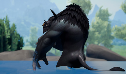 3_fingers anthro bathing black_body black_fur bodily_fluids butt facial_piercing fingers fur grin hair horn looking_at_viewer looking_back male mane mane_hair muscular muscular_anthro muscular_male nature_background naughty_face nose_piercing nose_ring nude nude_anthro nude_male piercing pond rear_view ring_piercing septum_piercing smile smiling_at_viewer smirk smirking_at_viewer solo solo_focus standing sweat tail water wet wet_body araphon blizzard_entertainment warcraft gulako bovid bovine cattle mammal tauren 2026 3d_(artwork) digital_media_(artwork) hi_res