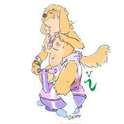 anthro breasts diaper feces female lgbt_pride nipples pooping potty potty_chair pride_colors rainbow_pride_colors soiled_diaper soiling soiling_diaper solo stink_fumes transgender_pride_colors unclean_diaper used_diaper using_diaper wiksy canid canine canis domestic_dog mammal 1:1 hi_res