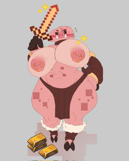 5_fingers anklewear anthro areola big_breasts bottomwear breasts brown_bottomwear brown_clothing brown_loincloth clothed clothing curvy_figure female female_anthro fingers front_view hand_on_hip holding_melee_weapon holding_object holding_sword holding_weapon hooved_toes hooves huge_breasts loincloth melee_weapon navel nipple_piercing nipples piercing pig_nose pink_areola pink_body pink_ears pink_nipples pink_nose pink_skin simple_background solo sword thick_thighs topless topless_anthro topless_female tusks weapon gatoradeew microsoft minecraft mojang xbox_game_studios domestic_pig mammal pig_(minecraft) pigman_(minecraft) suid suine sus_(pig) 2026 digital_drawing_(artwork) digital_media_(artwork) full-length_portrait hi_res portrait