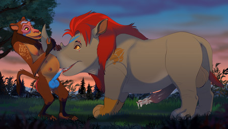 animal_genitalia animal_penis anthro anus balls bodily_fluids breasts brown_body brown_mane clitoral_hood clitoris cum cum_drip cum_in_mouth cum_in_vagina cum_inside cum_on_penis dripping duo ejaculation feral furry_balls genital_fluids genitals guard_mark_(the_lion_guard) herm herm/male horn intersex intersex/male male mane nipples penis pink_face pink_nipples pregnant pregnant_anthro pregnant_intersex red_mane rhino_penis romantic romantic_couple scar simple_background teats transformation tree_of_life_(the_lion_guard) tribal_paint vulva conditional_dnp lynxbrush disney the_lion_guard the_lion_king kion_(the_lion_guard) rani_(the_lion_guard) baboon haplorhine mammal mandrill monkey old_world_monkey primate rhinoceros cel_shading hi_res shaded