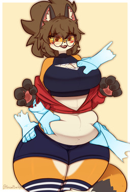 ahegao anthro belly big_belly big_breasts bodysuit breast_grab breast_squish breasts breasts_play cheek_tuft clothing cosplay facial_tuft female fluffy fluffy_tail fur hair hand_on_belly hand_on_breast hand_on_butt hand_on_hip huge_breasts looking_pleasured orange_body orange_fur phantom_hand ponytail skinsuit solo squish tail thick_thighs tight_clothing tuft voicedbarley auristardust mango_(auristardust) canid canine fox mammal red_fox true_fox hi_res